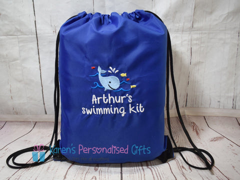 Personalised Royal Blue Whale Swim/Gym Bag (Choice of colours)