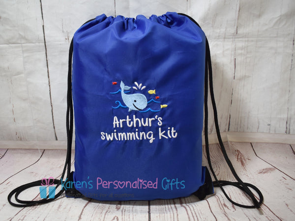 Personalised Red Whale Swim/Gym Bag (Choice of colours)