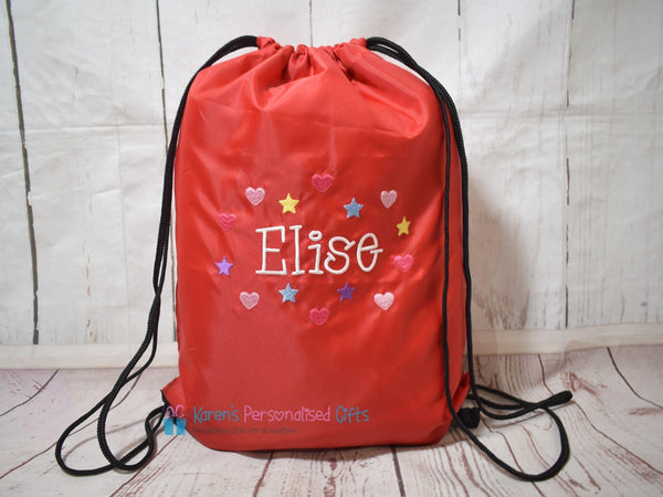 Personalised Purple Hearts Swim/Gym Bag (Choice of colours)