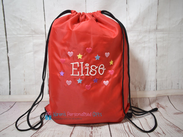 Personalised Sapphire Blue Hearts Swim/Gym Bag (Choice of colours)