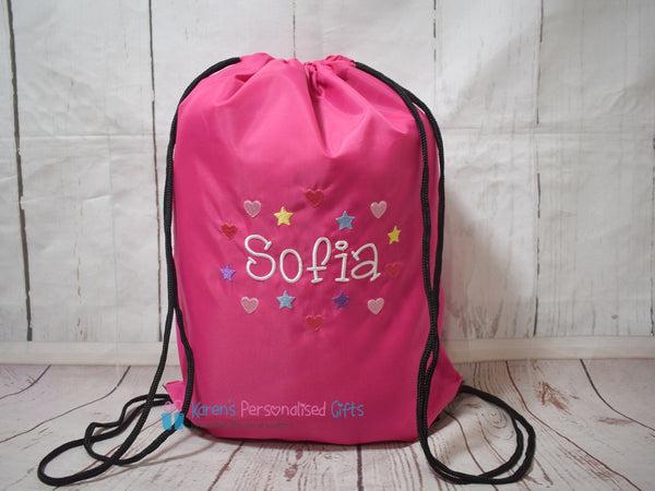 Personalised Purple Hearts Swim/Gym Bag (Choice of colours)