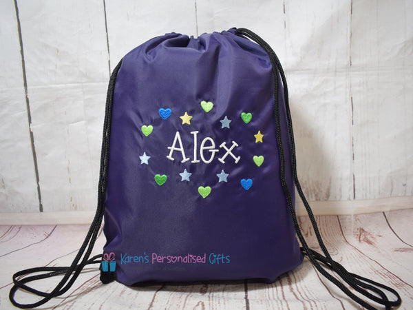 Personalised Red Hearts Swim/Gym Bag (Choice of colours)