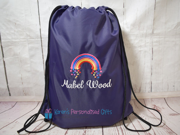 Personalised Purple Rainbow Swim/Gym Bag (Choice of colours)