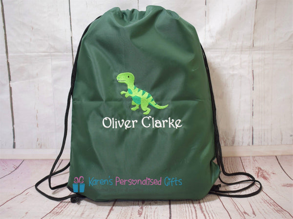 Personalised Royal Blue Dinosaur Swim/Gym Bag (Choice of colours)