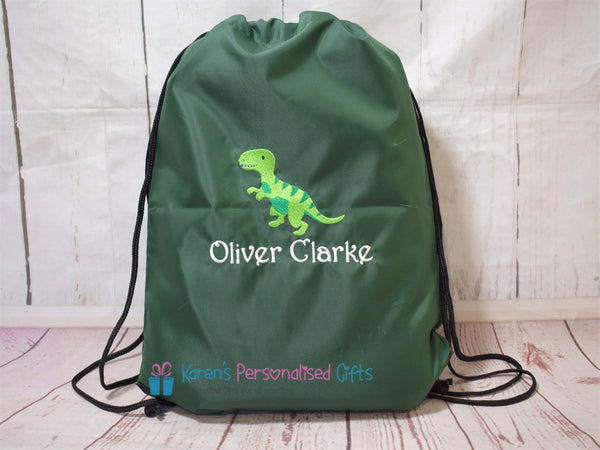 Personalised Bottle Green Dinosaur Swim/Gym Bag (Choice of colours)