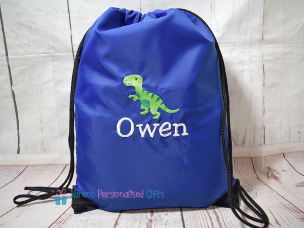 Personalised Bottle Green Dinosaur Swim/Gym Bag (Choice of colours)