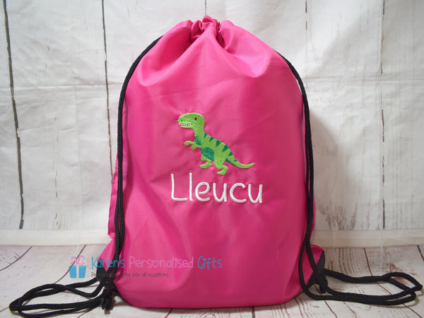 Personalised Pink Dinosaur Swim/Gym Bag (Choice of colours)