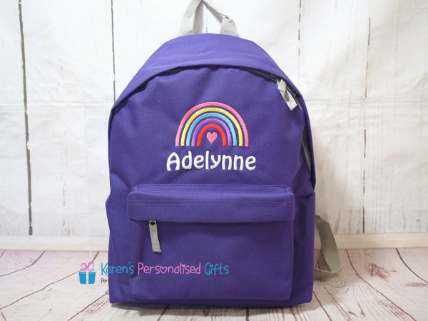 Personalised Pink Rainbow Backpack (choice of colours)
