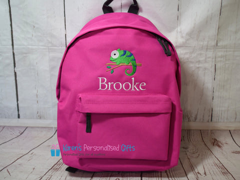 Personalised Pink Chameleon Backpack (choice of colours)