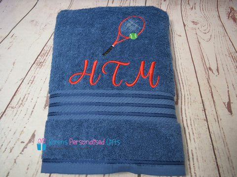 Personalised Tennis Racket Navy Towel - Egyptian Cotton 500gsm