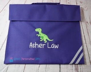 Personalised Black Dinosaur Book bag (Choice of 7 colours)