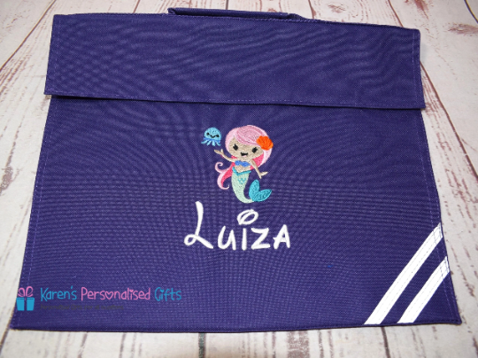 Personalised Royal Blue Mermaid Book Bag (Choice of 7 colours)