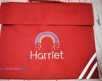 Personalised Burgundy Rainbow Book bag (Choice of 7 colours)