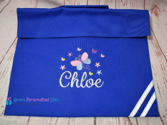 Personalised Navy Blue Butterfly Book Bag (Choice of 7 colours)