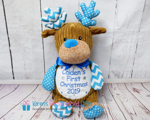 Personalised Blue Harlequin Christmas Reindeer - Cubbies