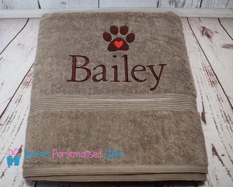 Personalised Truffle Dog Towel (paw with heart) 600gsm