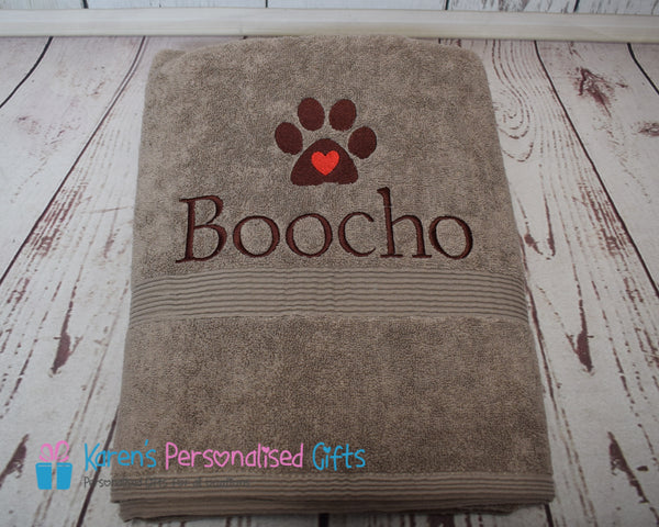 Personalised Truffle Dog Towel (paw with heart) 600gsm