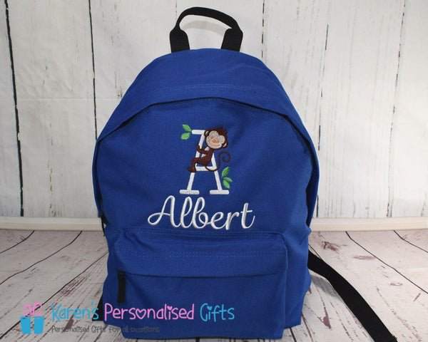 Personalised Red Monkey Initial Backpack (Choice of colours)