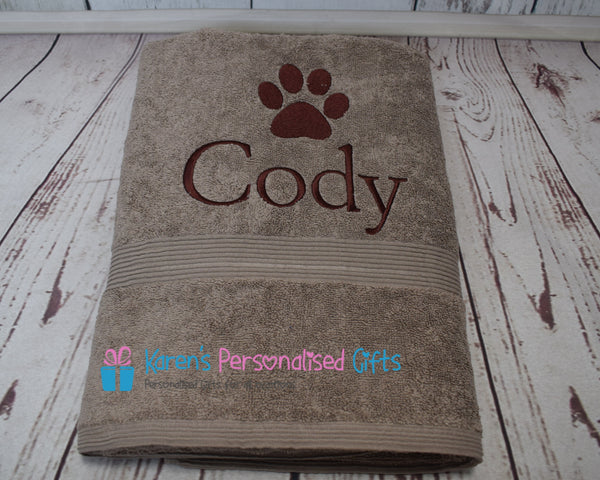 Personalised Truffle Dog Towel (plain paw) 600gsm