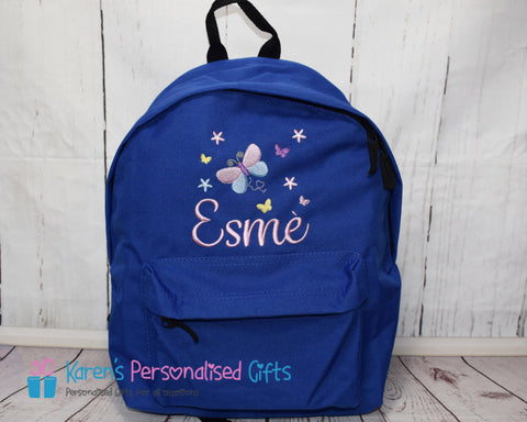 Personalised Blue Butterfly Backpack (Choice of colours)