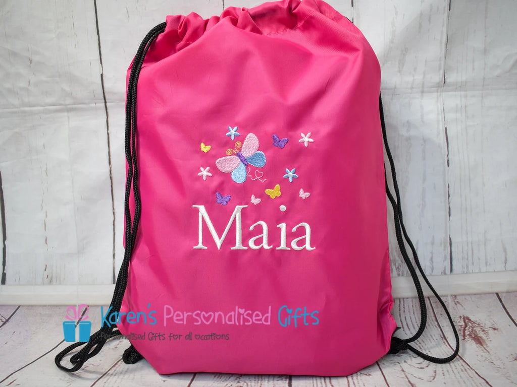 Personalised Pink Butterfly Swim/Gym Bag (Choice of colours
