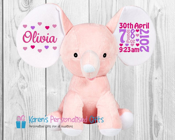 Personalised Pink Dumble Elephant - Cubbies