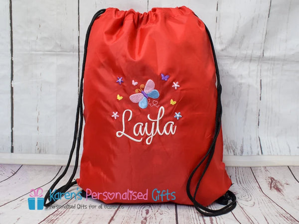 Personalised Red Butterfly Swim/Gym Bag (Choice of colours)