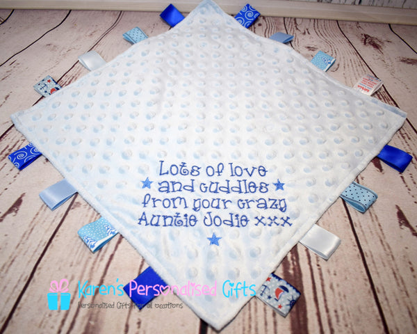 Personalised Blue Taggy Comforter