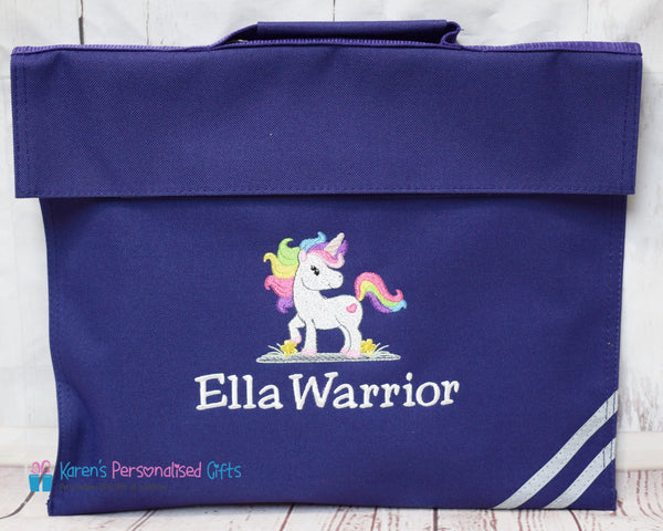 Personalised Bright Royal Blue Cute Unicorn Book Bag (Choice of 7 colours)