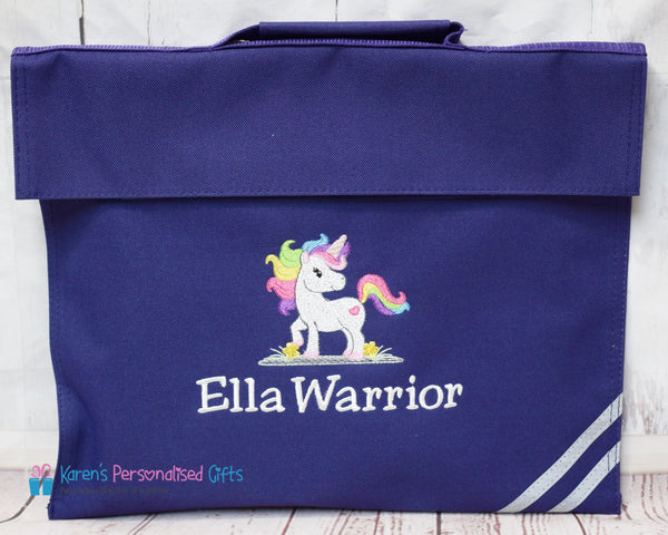 Personalised Black Cute Unicorn Book bag (Choice of 7 colours)