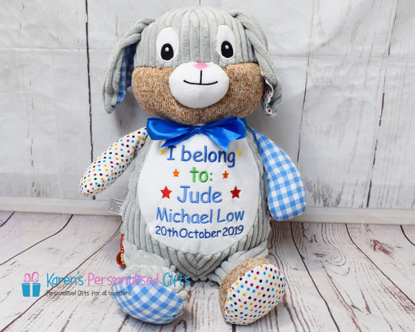 Personalised Blue Harlequin Bunny - Cubbies