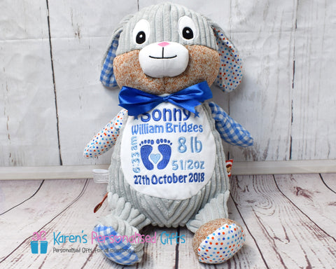 Personalised Blue Harlequin Bunny - Cubbies