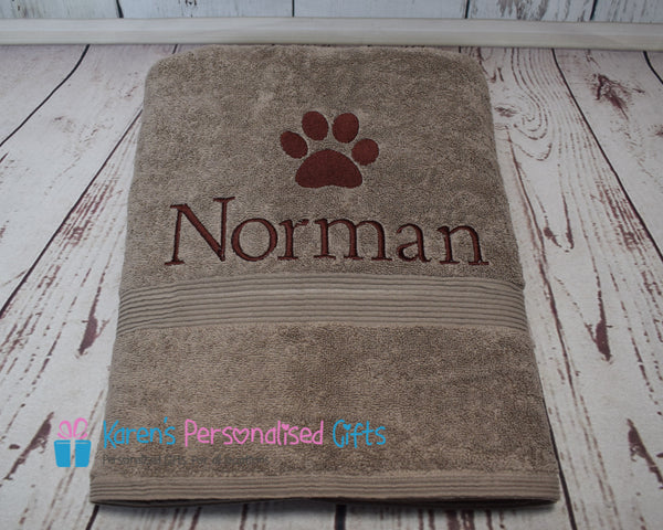 Personalised Truffle Dog Towel (plain paw) 600gsm