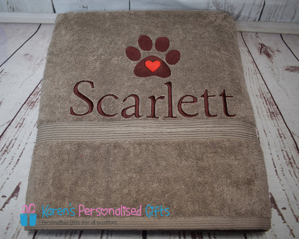 Personalised Truffle Dog Towel (paw with heart) 600gsm