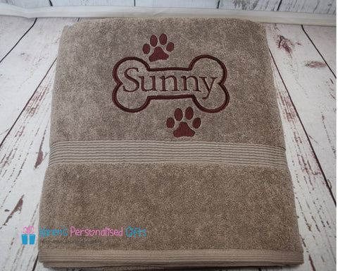 Personalised Truffle Dog Towel (bone design) 600gsm